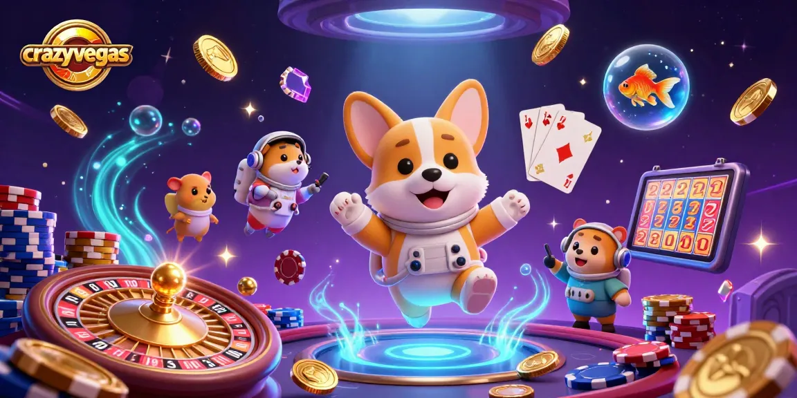 Experience thrilling fun with crazyvegas in a vibrant 3D space casino scene.